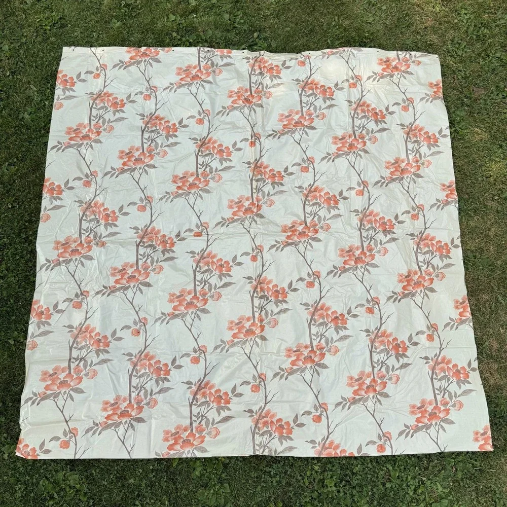 Vintage Floral Shower Curtain 69x69 White Peach Retro Peony Vinyl Plastic